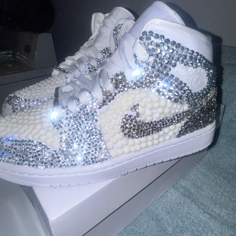 Nike White and Silver Crystal Embellished Sneakers